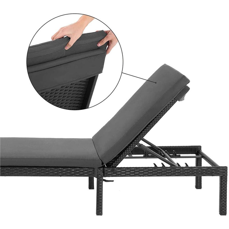 Image of Black PE Rattan Sun Lounger With Grey Cushion