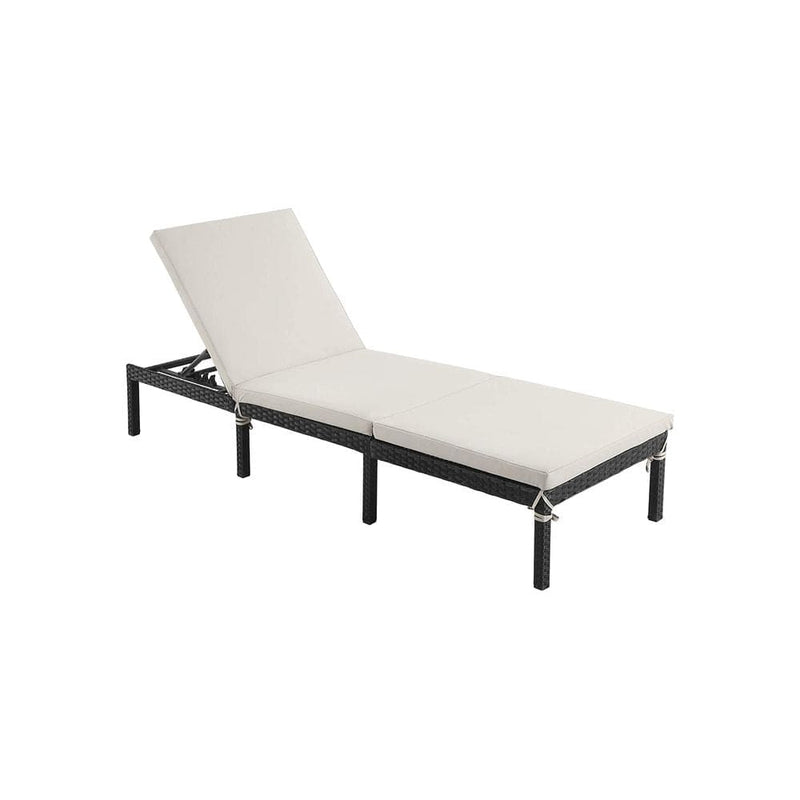 Image of Black PE Rattan Sun Lounger With White Cushion