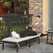 Image of Black PE Rattan Sun Lounger With White Cushion