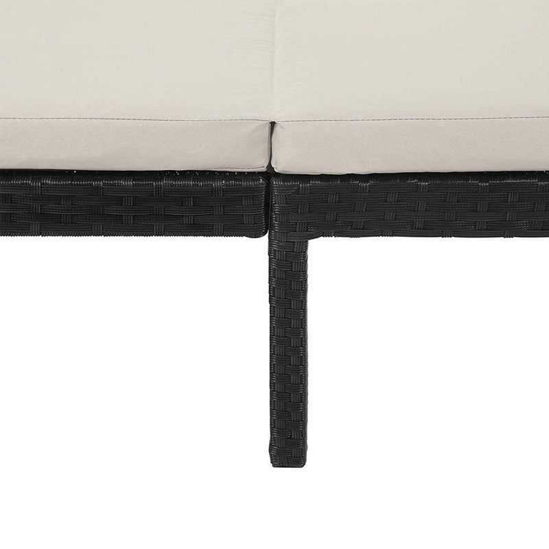 Image of Black PE Rattan Sun Lounger With White Cushion