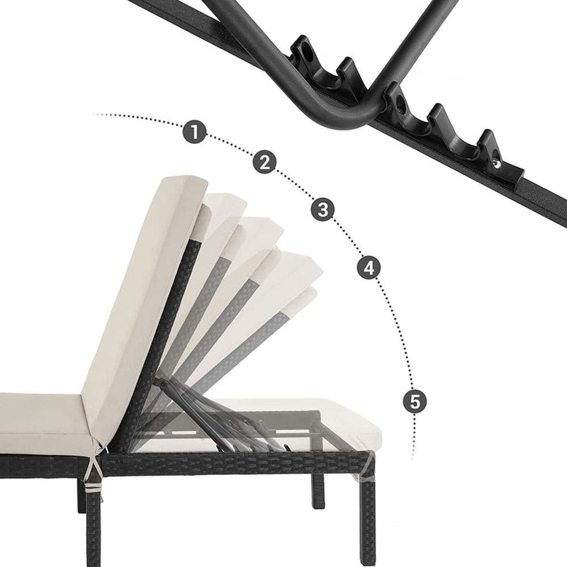 Image of Black PE Rattan Sun Lounger With White Cushion