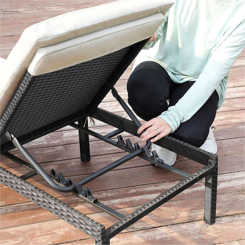 Image of Black PE Rattan Sun Lounger With White Cushion