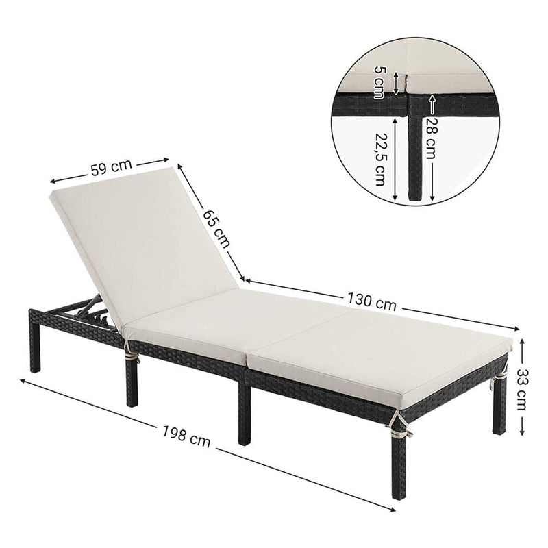 Image of Black PE Rattan Sun Lounger With White Cushion