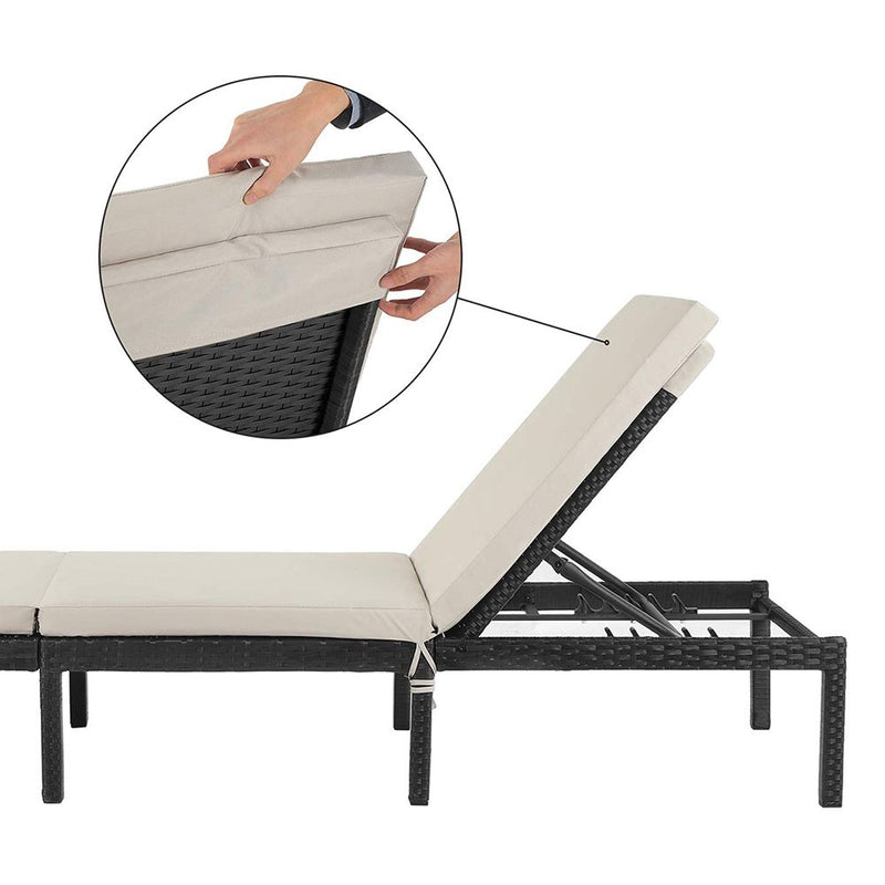 Image of Black PE Rattan Sun Lounger With White Cushion