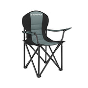 Image of a folding camping chair with cup holder in the arm