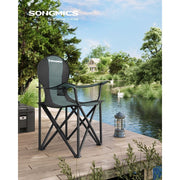 Image of a folding camping chair with cup holder in the arm