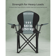 Image of a folding camping chair with cup holder in the arm