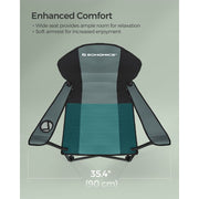 Image of a folding camping chair with cup holder in the arm
