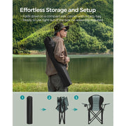 Image of a folding camping chair with cup holder in the arm