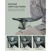 Image of a folding camping chair with cup holder in the arm