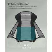 Image of a folding camping chair with cup holder in the arm
