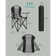 Image of a folding camping chair with cup holder in the arm