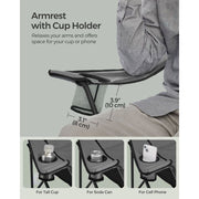 Image of a folding camping chair with cup holder in the arm
