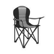 Image of a folding camping chair with cup holder in the arm