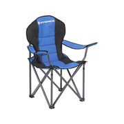 Image of a folding camping chair with cup holder in the arm
