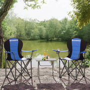 Image of a folding camping chair with cup holder in the arm