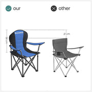 Image of a folding camping chair with cup holder in the arm