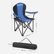 Image of a folding camping chair with cup holder in the arm