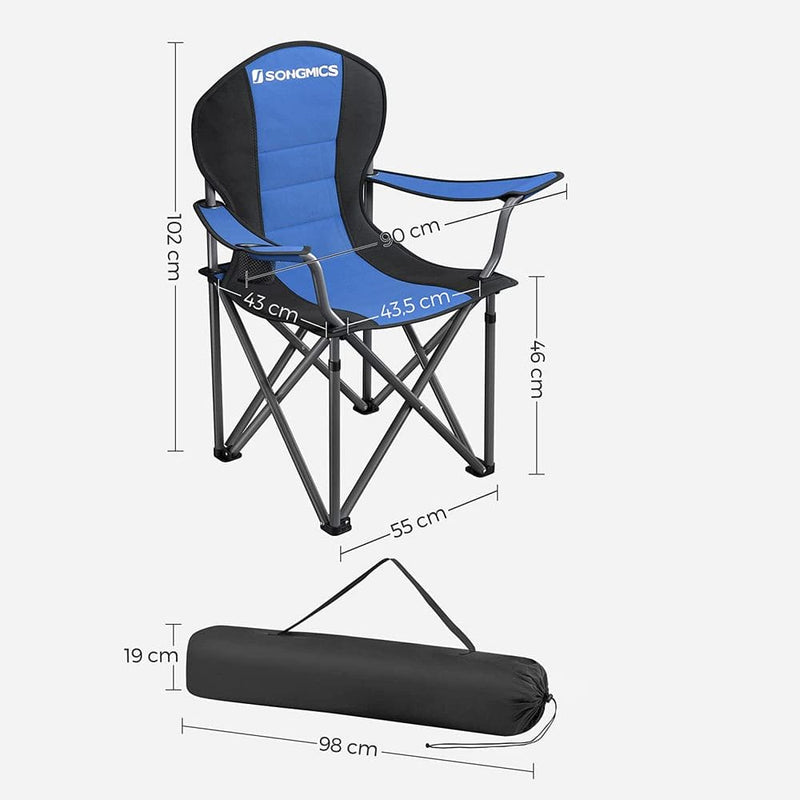Image of a folding camping chair with cup holder in the arm