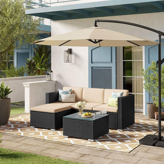 Image of a Rattan Sofa Set With Table, Black and Taupe