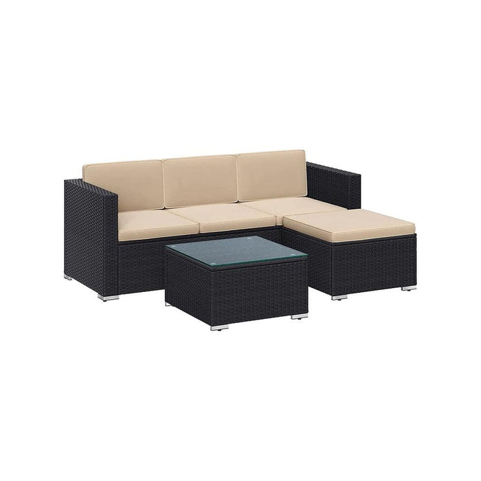 Image of a Rattan Sofa Set With Table, Black and Taupe