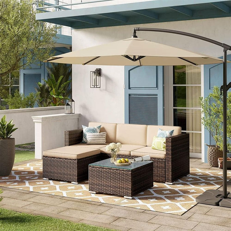 Image of a Rattan Sofa Set With Table, Brown and Taupe