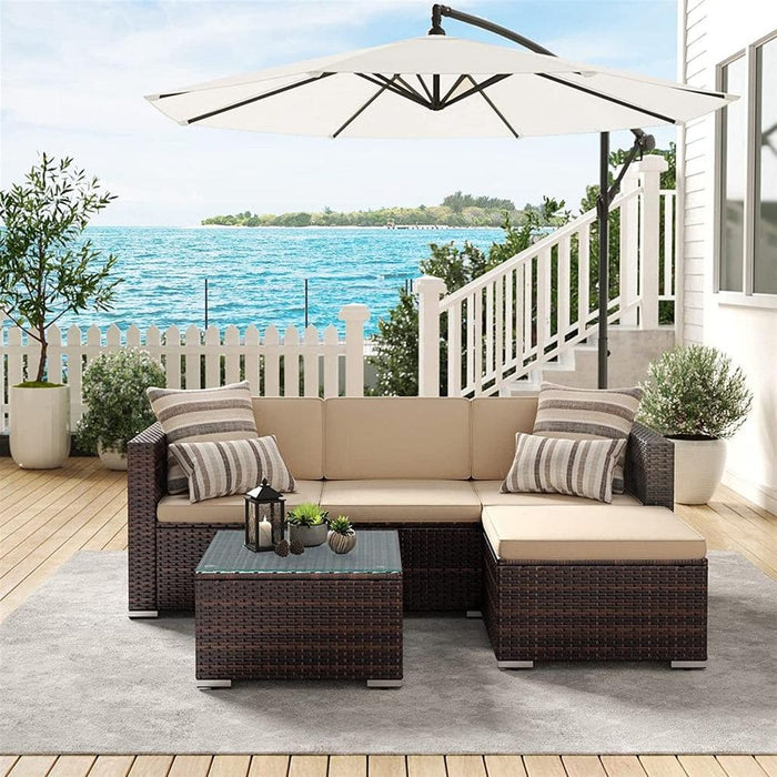 Image of a Rattan Sofa Set With Table, Brown and Taupe