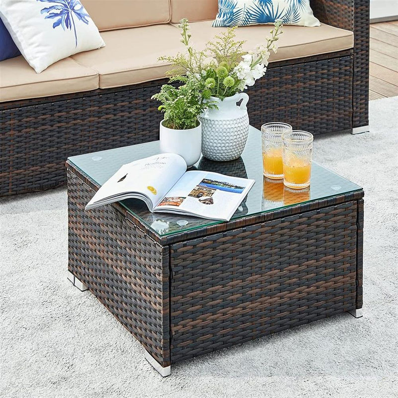 Image of a Rattan Sofa Set With Table, Brown and Taupe