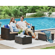 Image of a Rattan Sofa Set With Table, Brown and Taupe