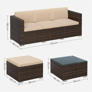 Image of a Rattan Sofa Set With Table, Brown and Taupe