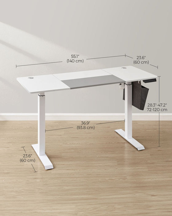 Image of a Songmics White Height Adjustable Desk Width 60 cm by Length 140cm