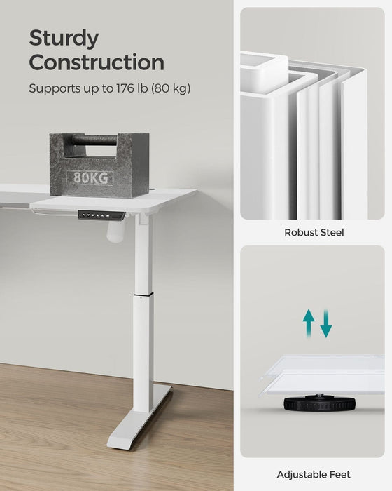 Image of a Songmics White Height Adjustable Desk Width 60 cm by Length 140cm