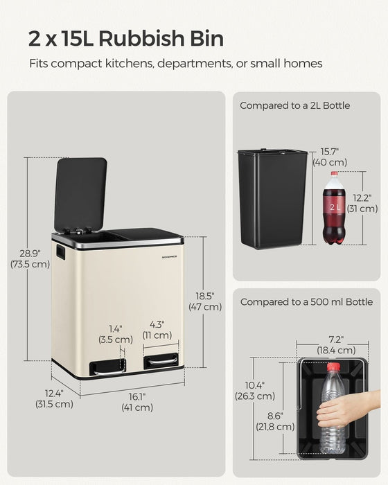 Image of a Beige 2 Compartment Kitchen Recycling Bin