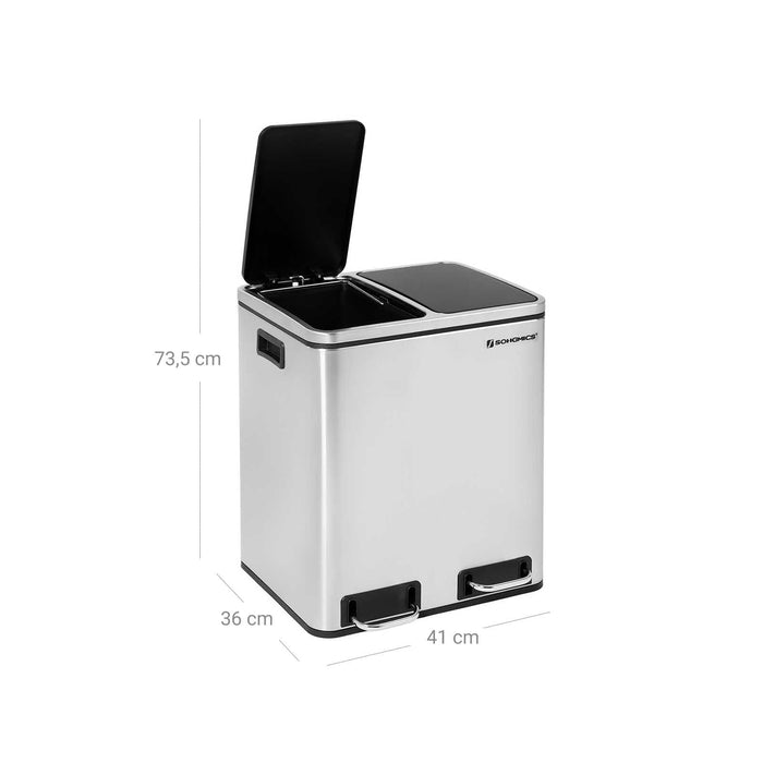 Image of a Stainless Steel 2 Compartment Kitchen Recycling Bin