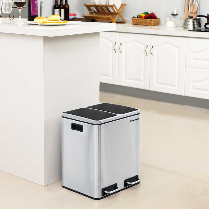 Image of a Stainless Steel 2 Compartment Kitchen Recycling Bin