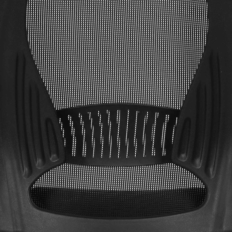 Image of a black ergonomic mesh back high back desk chair with wheels and lift up arms and adjustable height.