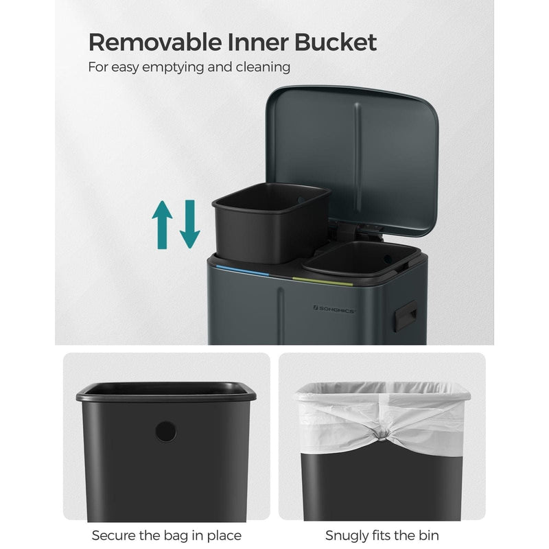 Image of a Songmics Double Kitchen Bin in a Greenish Grey Colour.