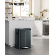 Image of a Songmics Double Kitchen Bin in a Greenish Grey Colour.