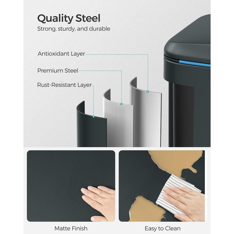Image of a Songmics Double Kitchen Bin in a Greenish Grey Colour.