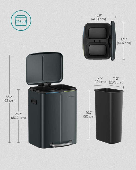 Image of a Songmics Double Kitchen Bin in a Greenish Grey Colour.