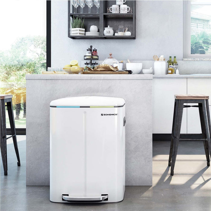 Image of a White Songmics Double Kitchen Bin.