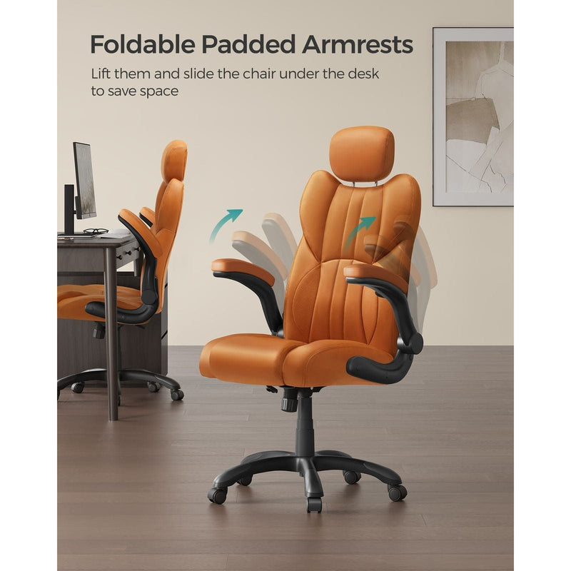 Caramel Brown Faux Leather Gaming Desk Chair With Wheels