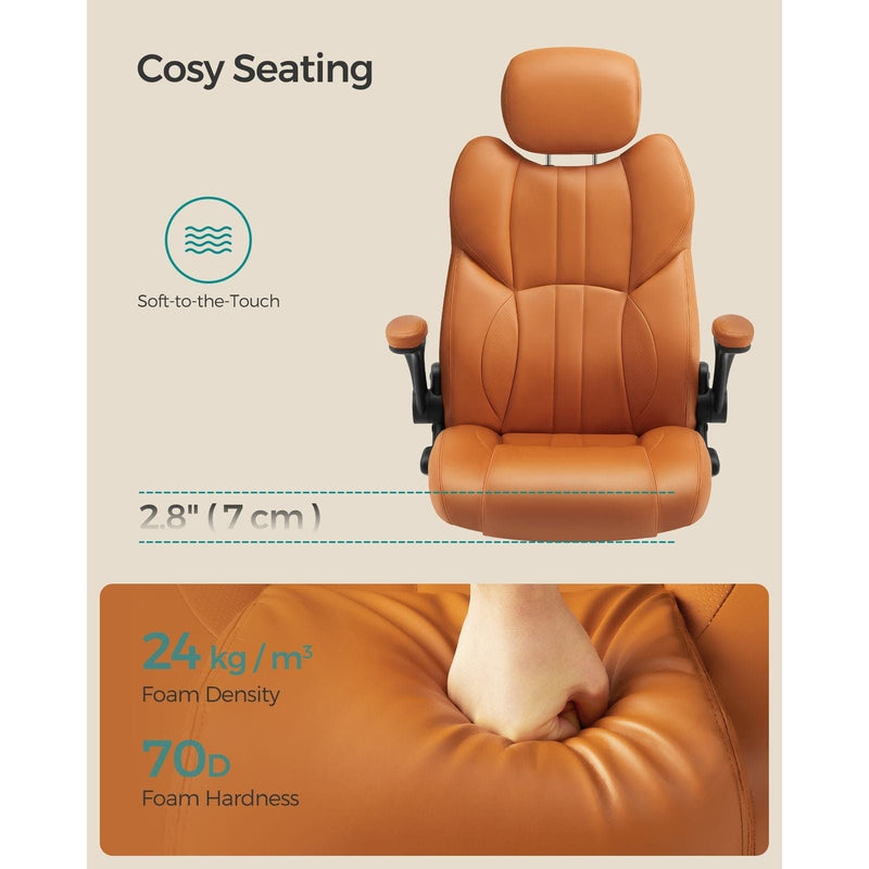 Caramel Brown Faux Leather Gaming Desk Chair With Wheels