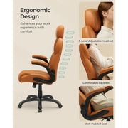 Caramel Brown Faux Leather Gaming Desk Chair With Wheels