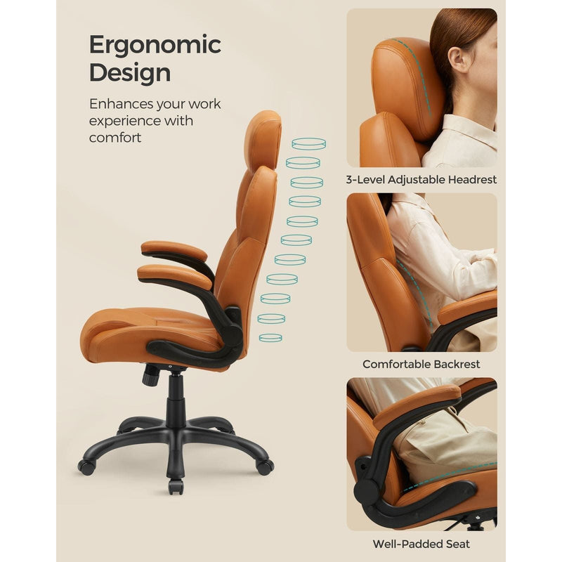 Caramel Brown Faux Leather Gaming Desk Chair With Wheels