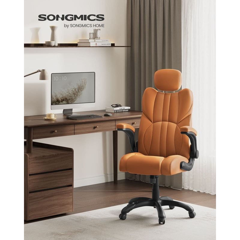Caramel Brown Faux Leather Gaming Desk Chair With Wheels