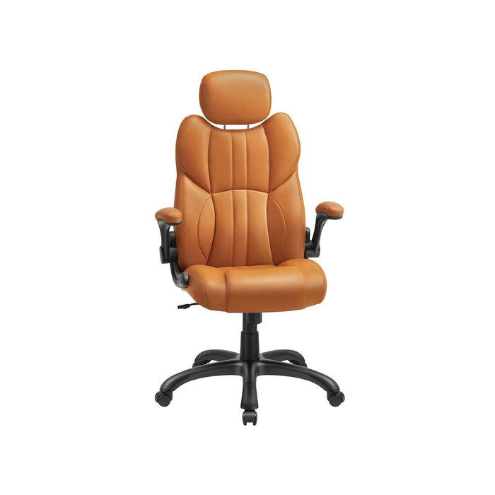 Caramel Brown Faux Leather Gaming Desk Chair With Wheels