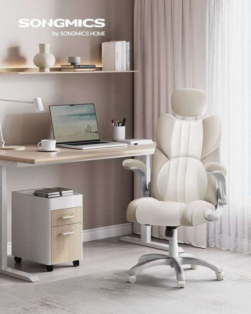 Cream White Gaming Office Chair With Wheels