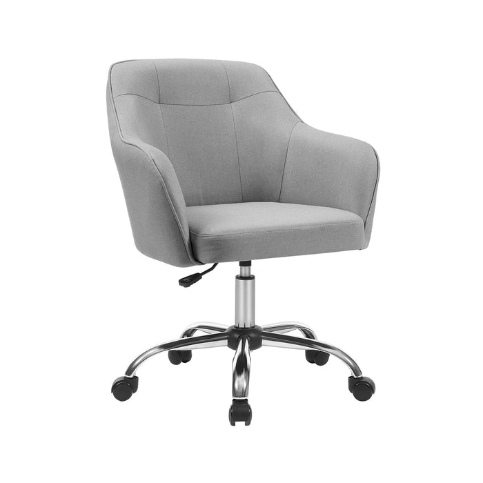 Image of a grey fabric modern office chair with wheels