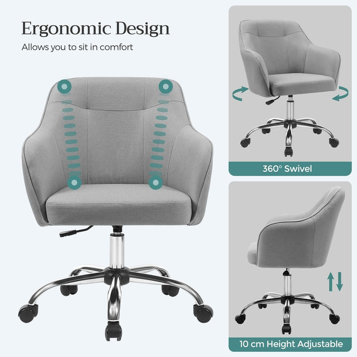 Image of a grey fabric modern office chair with wheels